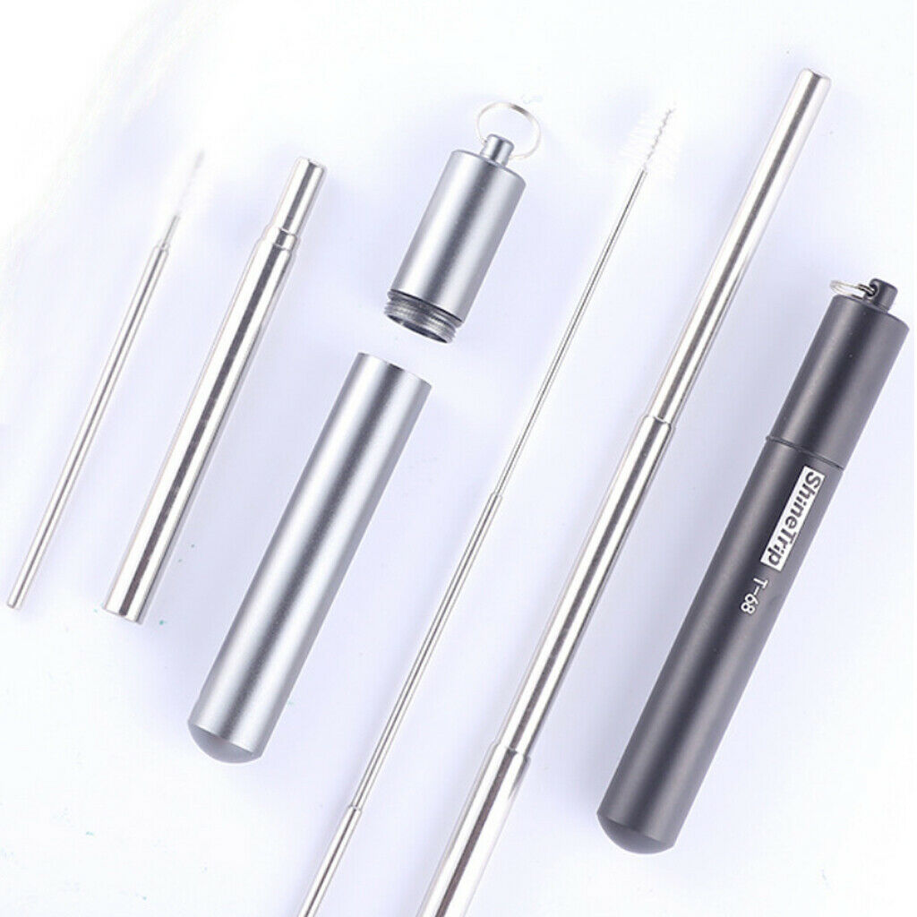 Portable Reusable Drinking Straws - Telescopic Stainless Steel Metal Straw with