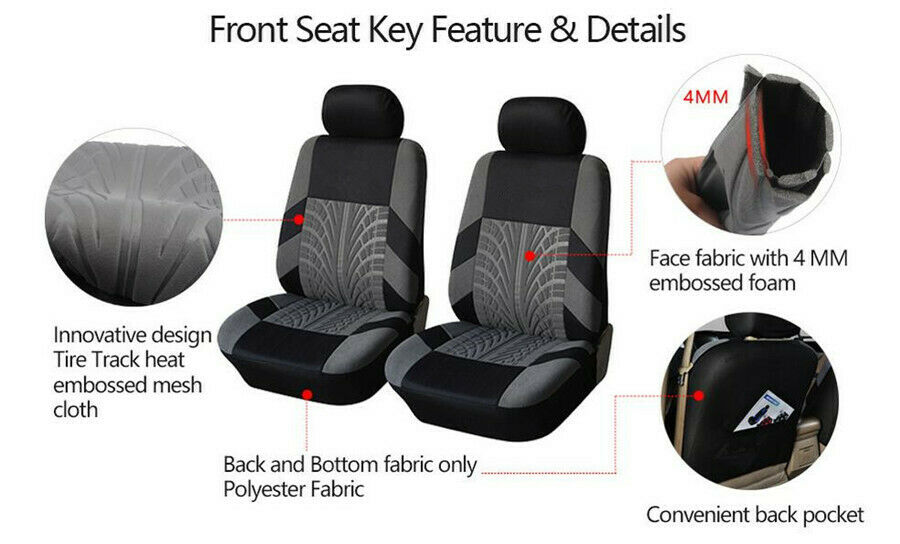 2PCS Classic Washable Embroidery Car Seat Covers Cushion Set For Front Universal