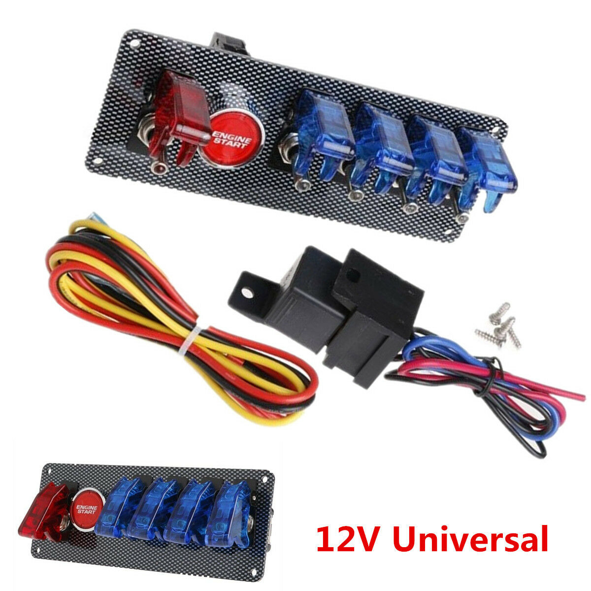 12V Racing Car Boat Engine Start Push Button 6 in 1 Toggle Ignition Switch Panel