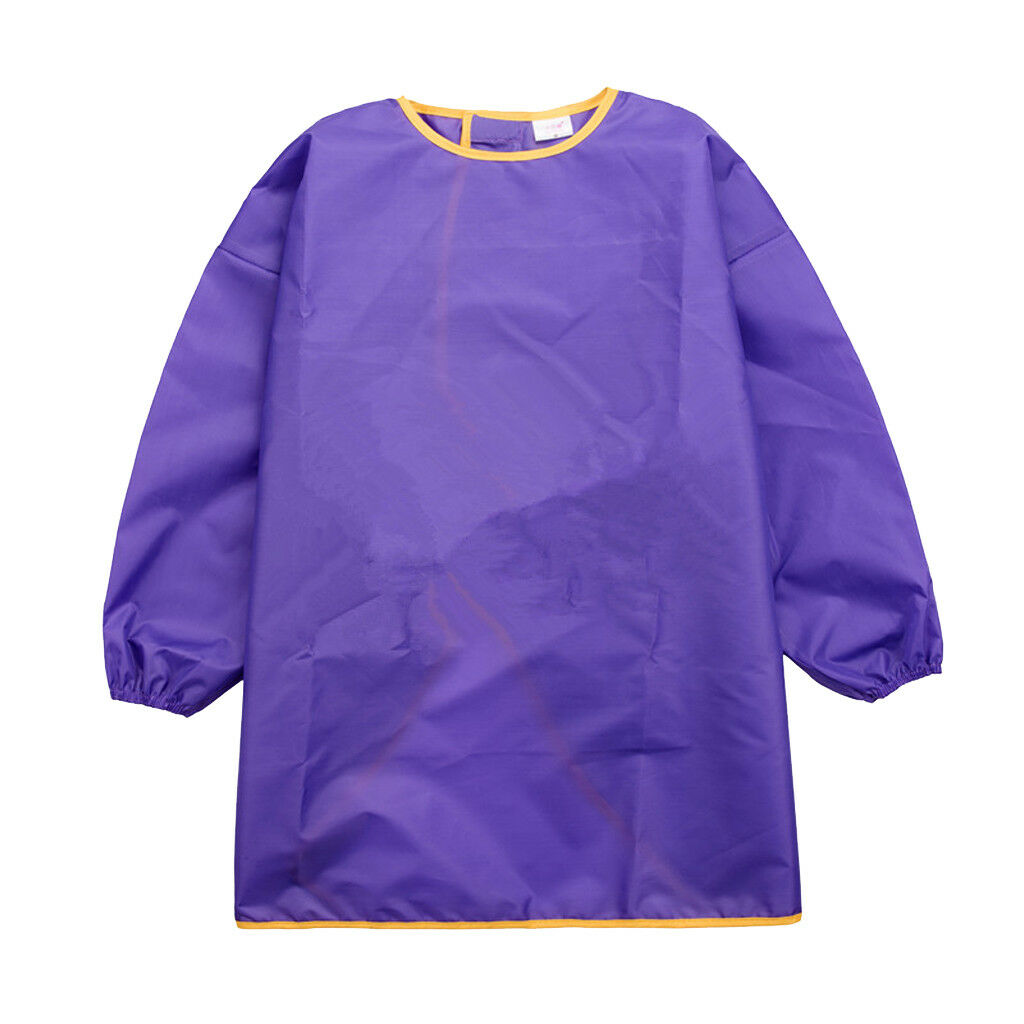 Children Kids Long Sleeve Apron Drawing Painting Waterproof Smock -Purple L