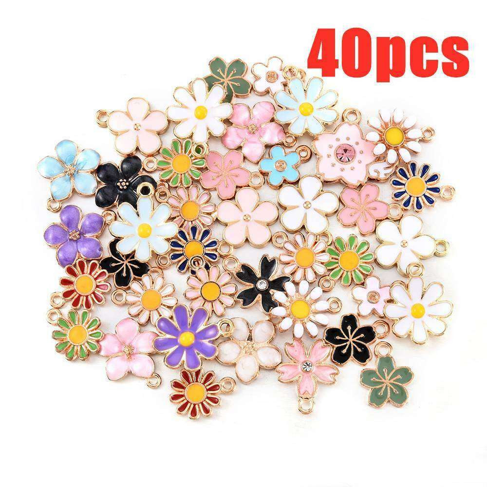 40x Assorted Enamel Alloy Daisy Flowers Pendant Charms DIY Jewelry Accessories