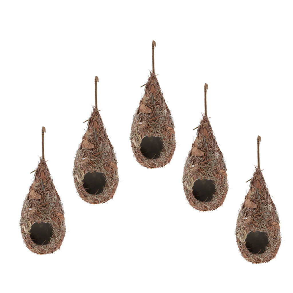 5 Pack Bird House, Hanging Birdhouse Hummingbird Nest Fiber Hand-Woven Roosting