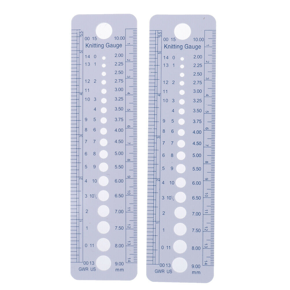 2 x Knitting Gauge Ruler Plastic Needle Size Inches/cm Weaving Tools Too.l8