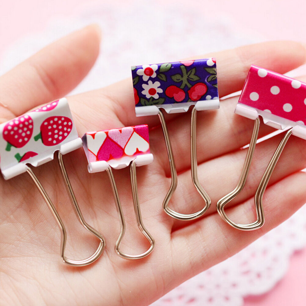 6X Floral Metal Foldback Binder Clip Stationary Office Ticket Paper Receipt DEAU