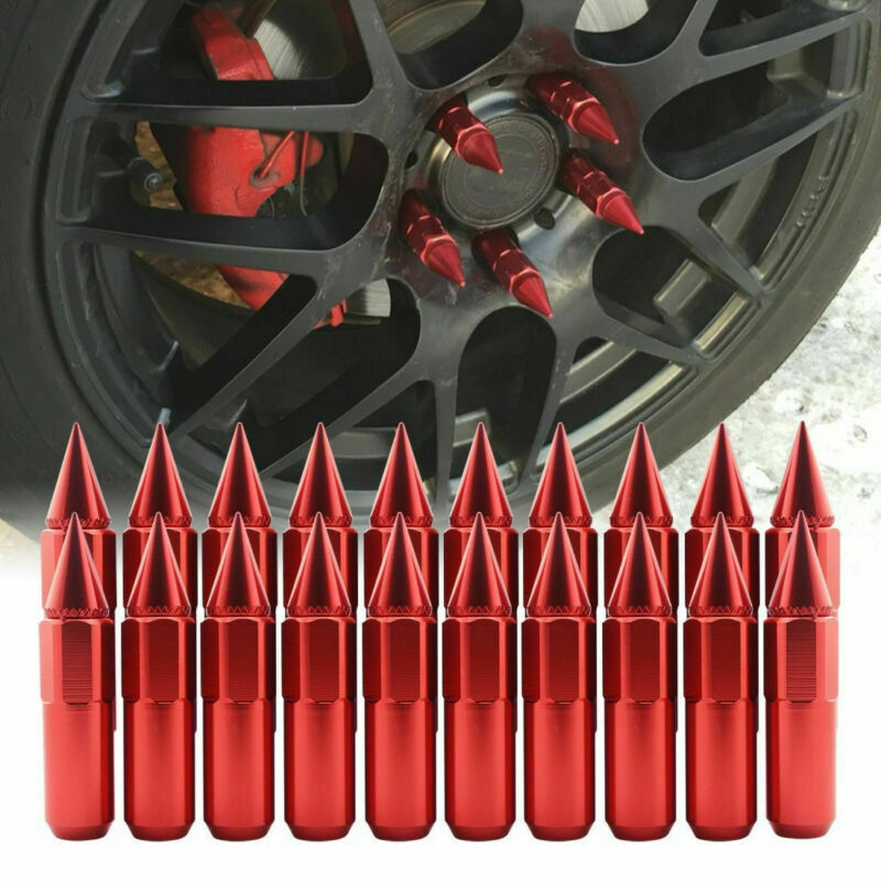 20pc Red M12X1.25 Aluminum Spiked 60mm Extended Tuner Wheels / Rims Lug Nuts