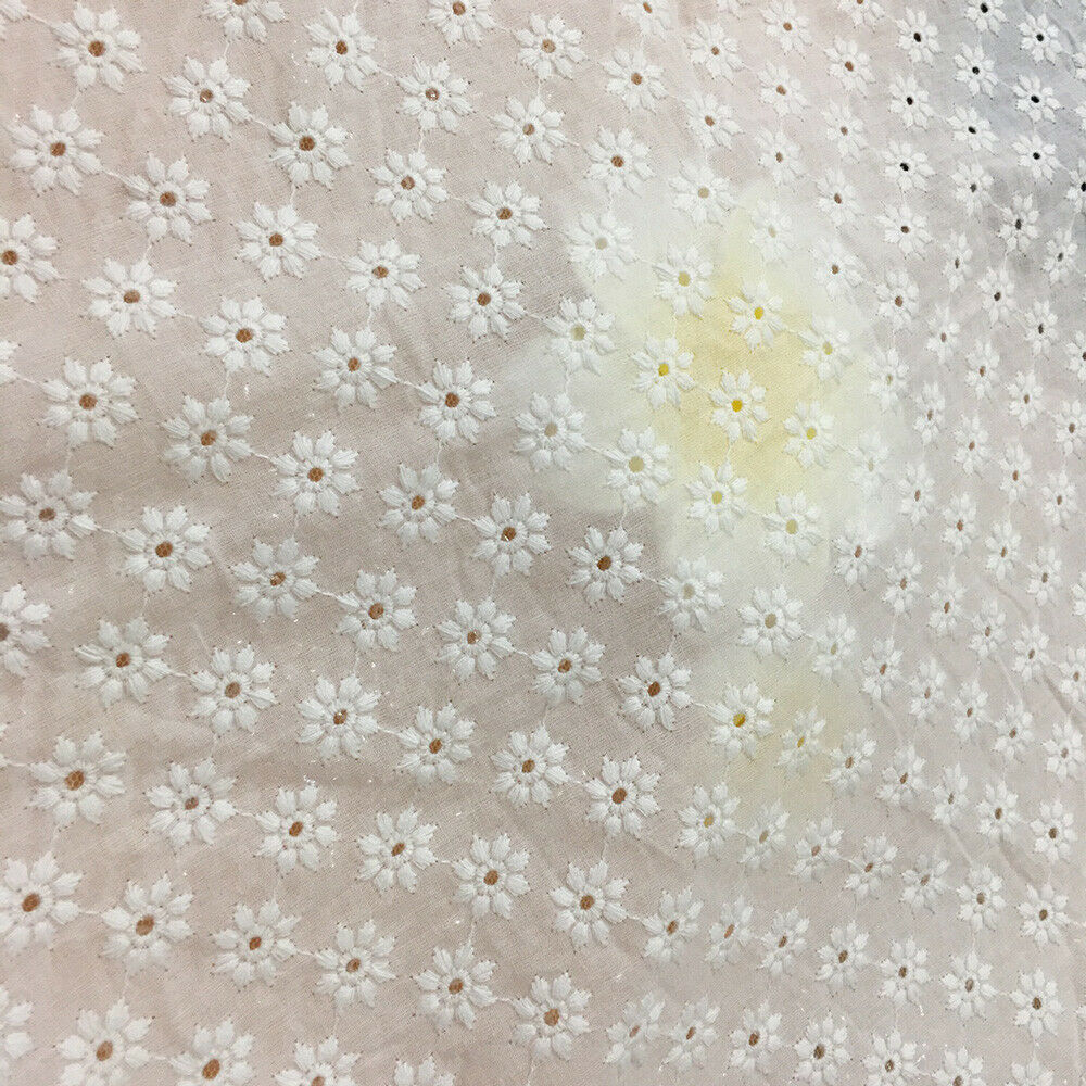 Small Flowers Cotton Embroidery Cloth White Floral Fabric DIY Handcraft 50*130CM
