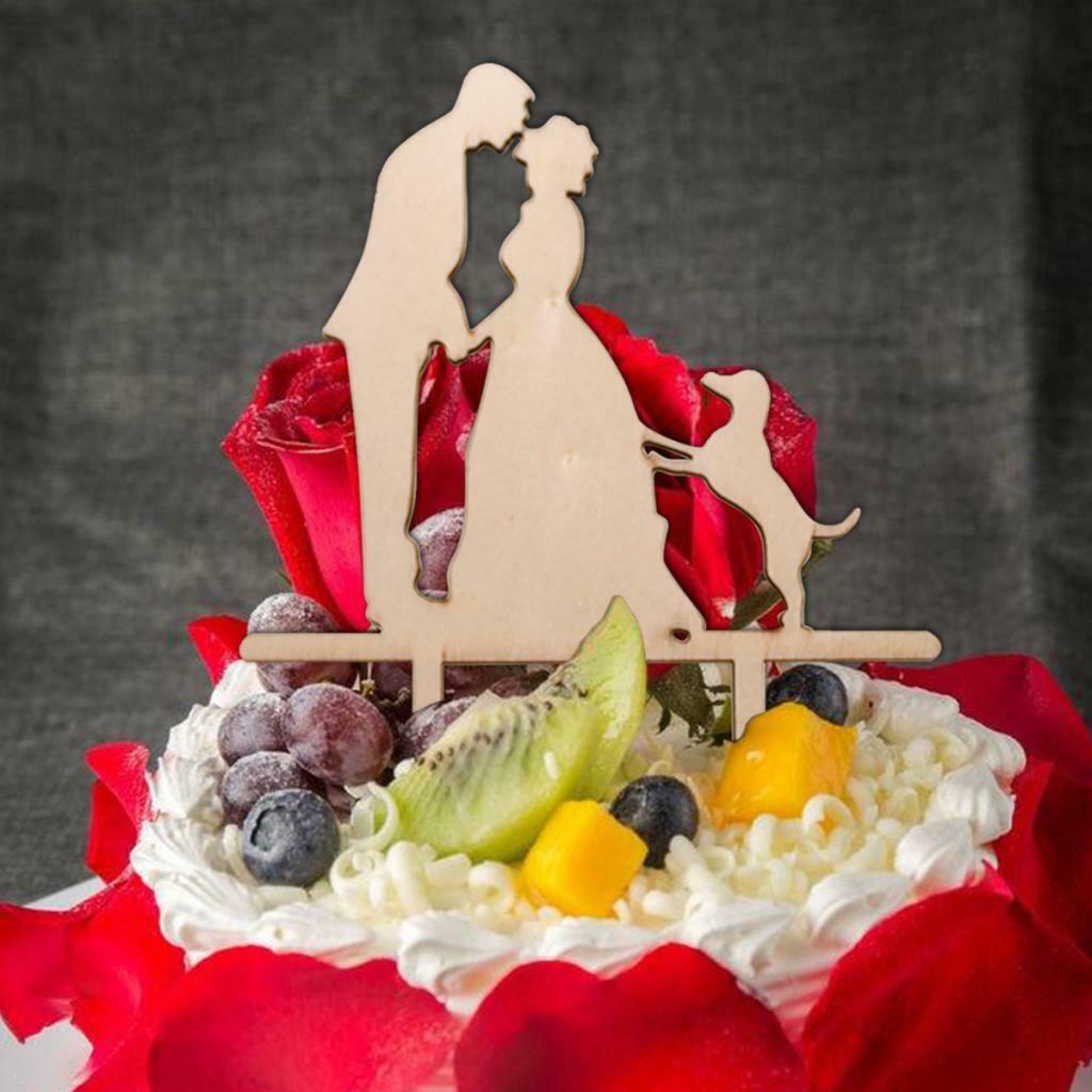 Pack of 4 Bride and Groom Silhouette with Dog Cake Topper Wedding Cake DÃ©cor