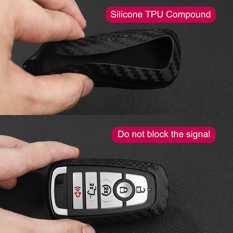 Carbon Fiber Remote Car Key Fob Case Cover Holder Chain Shell for Ford Ranger