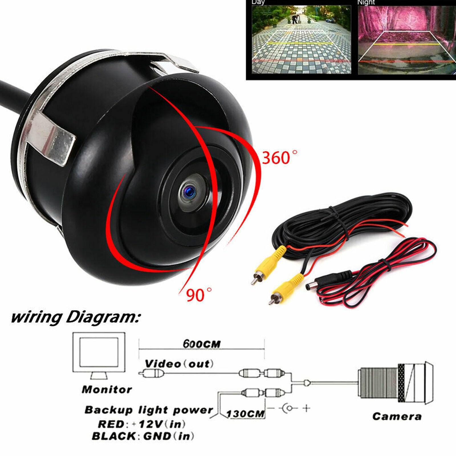 360° HD CCD Waterproof Car Rear View Reverse Backup Parking Camera Night Vision