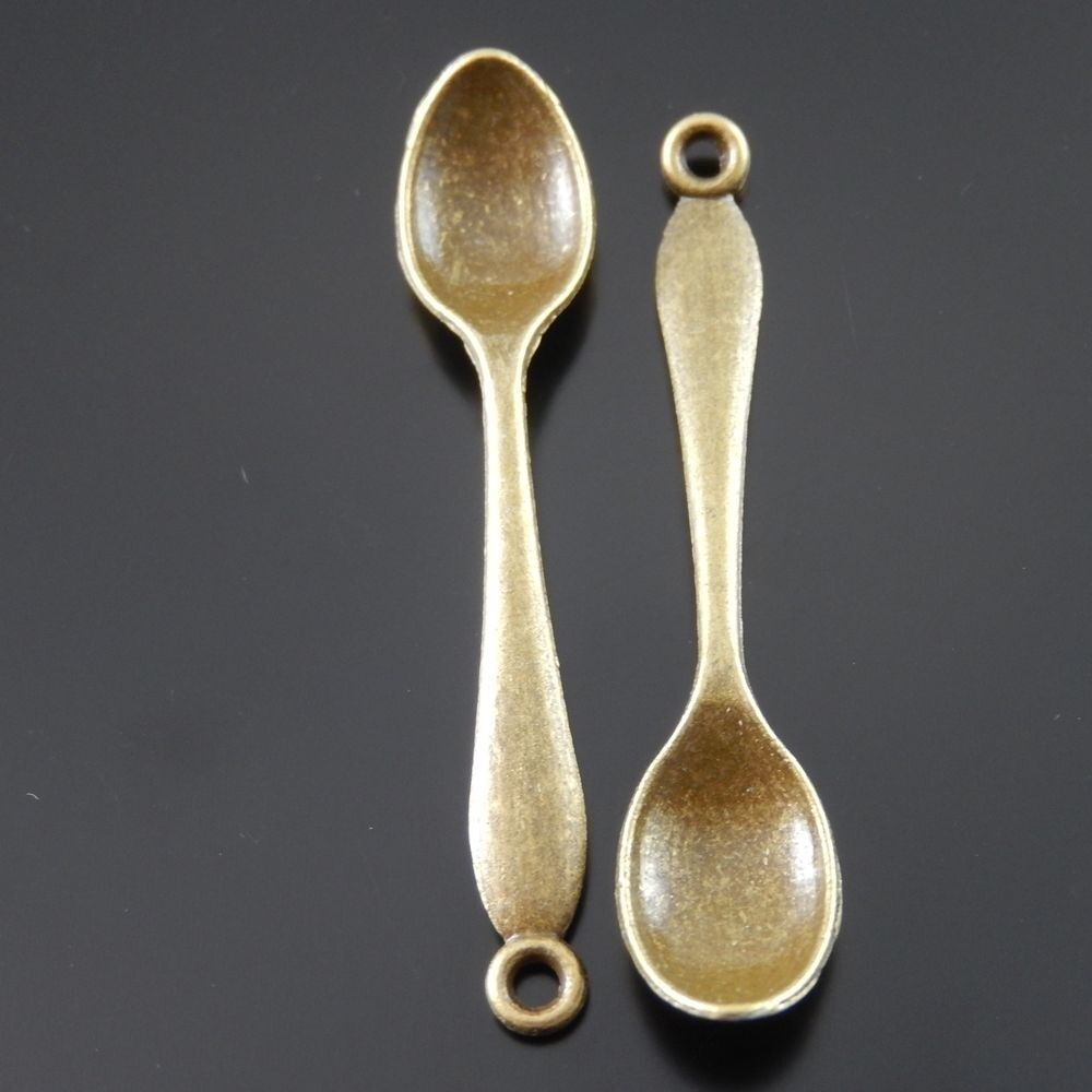 20-pack Antiqued Bronze Alloy Spoon Pendant Charm For Jewelry Art Craft 50x11mm