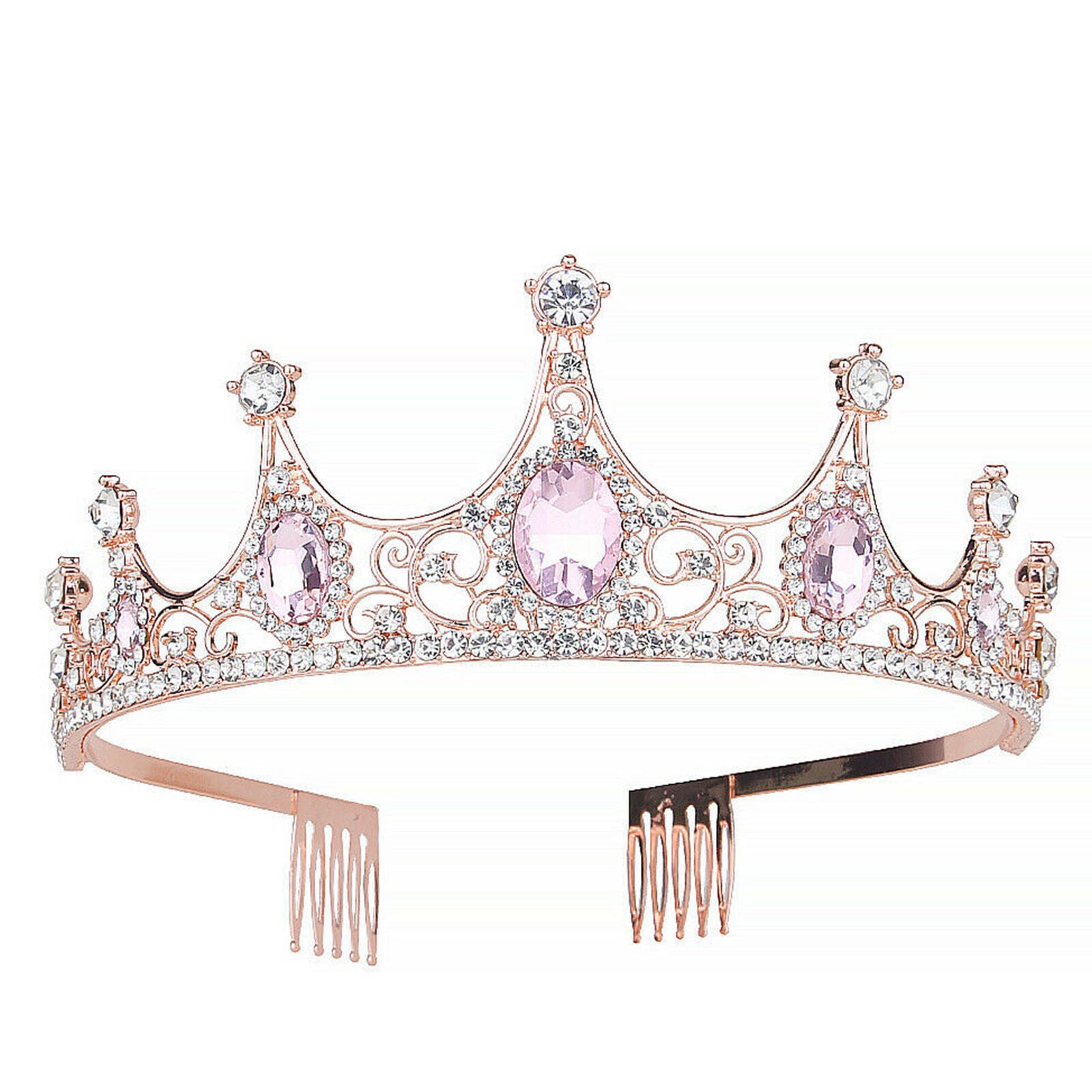 Rose Pink Crowns Headband Crystal Birthday Tiara Rhinestone Princess Crown Party
