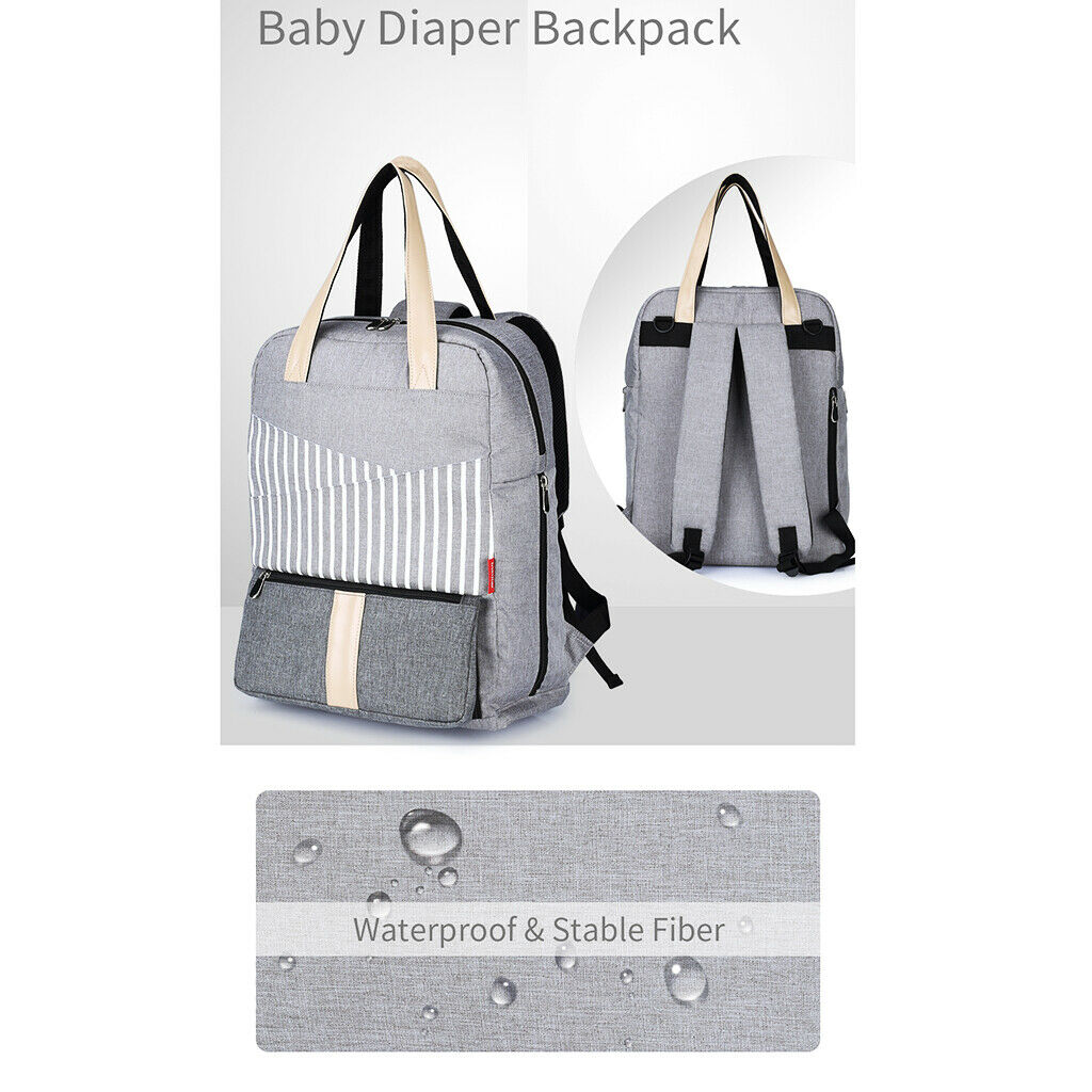 Waterproof Mummy Nappy Diaper Bag Baby Travel Changing Nursing Backpack Gray