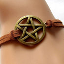 New Bracelet Inspired Retro Bronze Pentagram Pendant Brown Rope Bracelet Tt