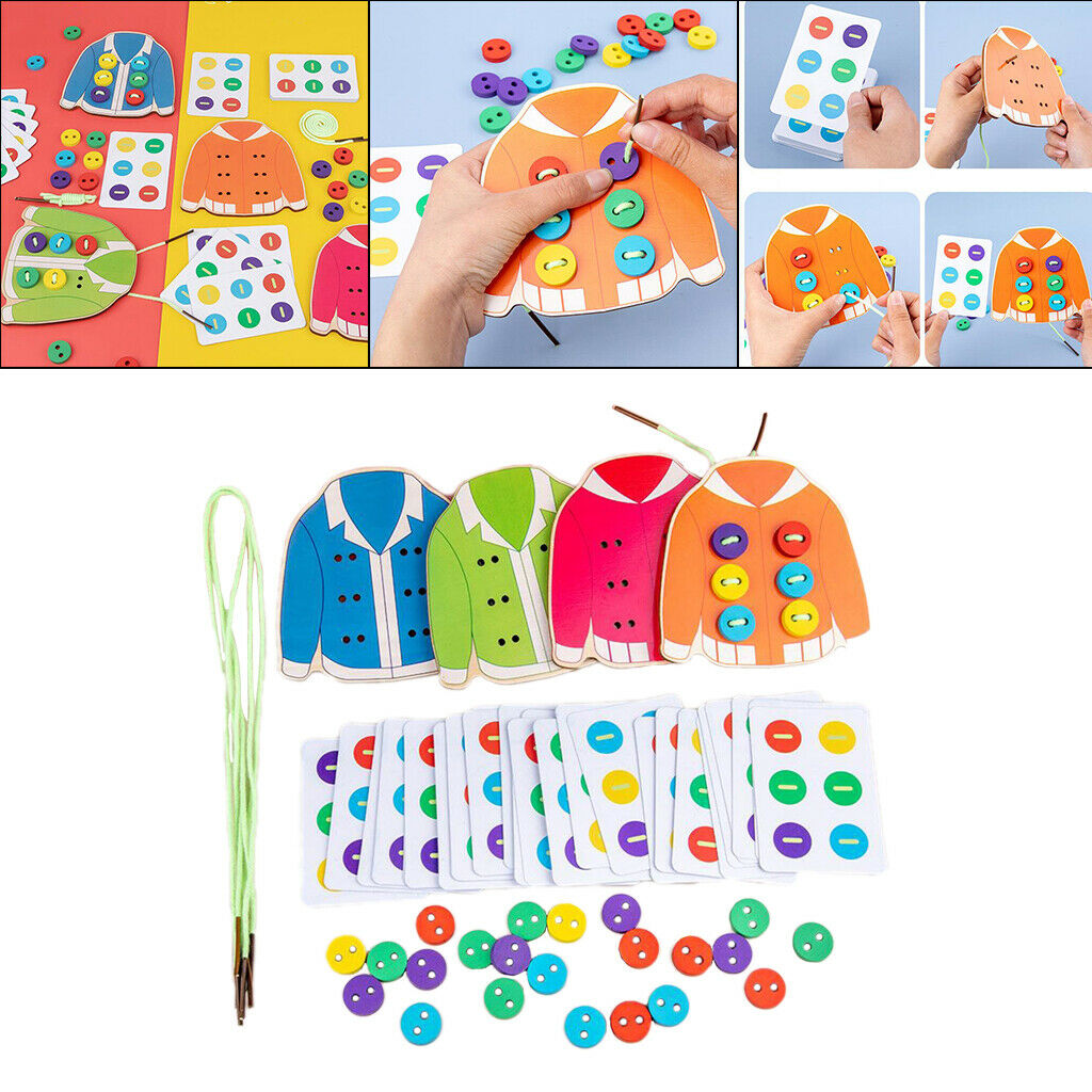 Montessori Wooden Clothes Threading Toys Sewing Button Lacing Toys for Kids