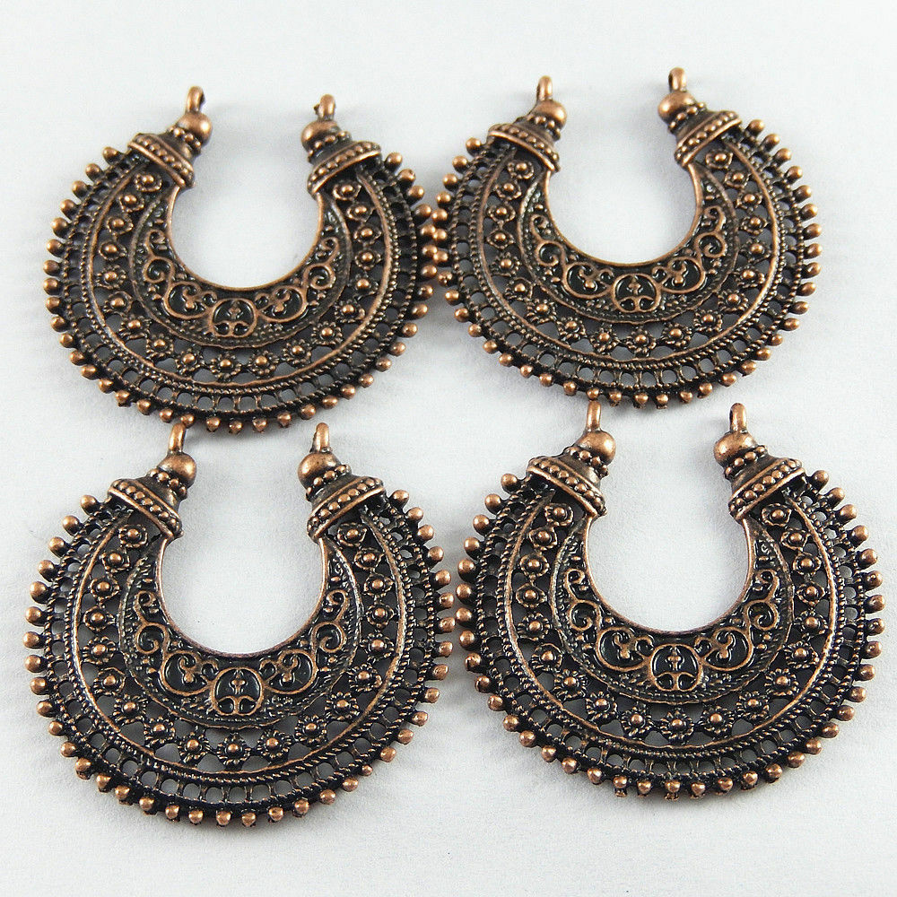 10 pcs Antiqued Copper Red Zinc Alloy Moon Shaped Charms Pendant Findings 52068