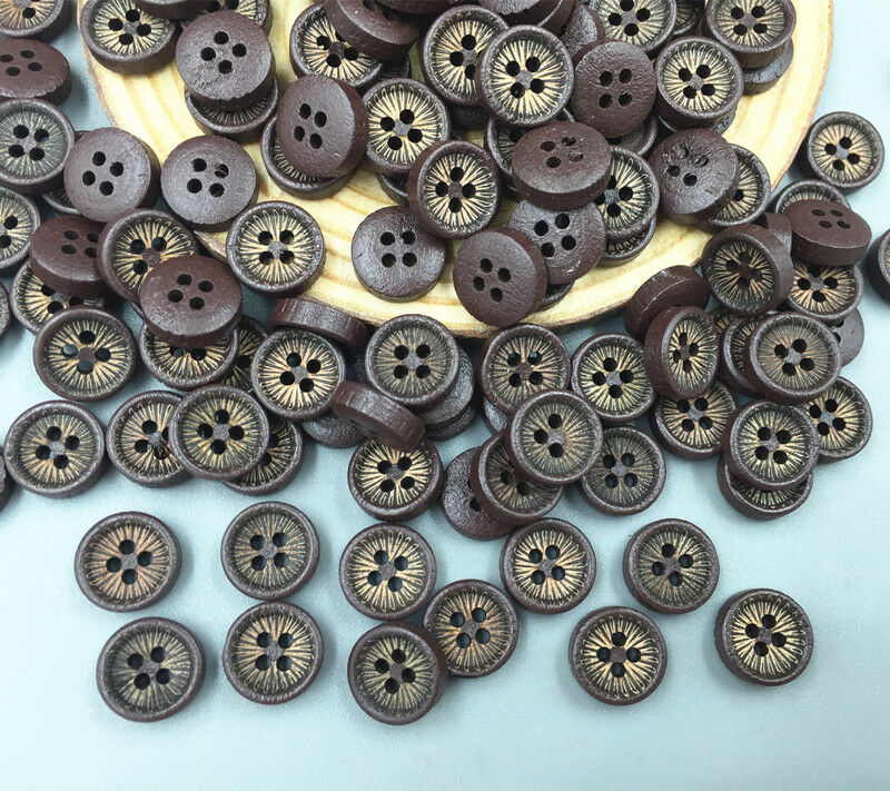 200pcs Wooden round sewing printing Buttons 4-holes scrapbooking 10mm