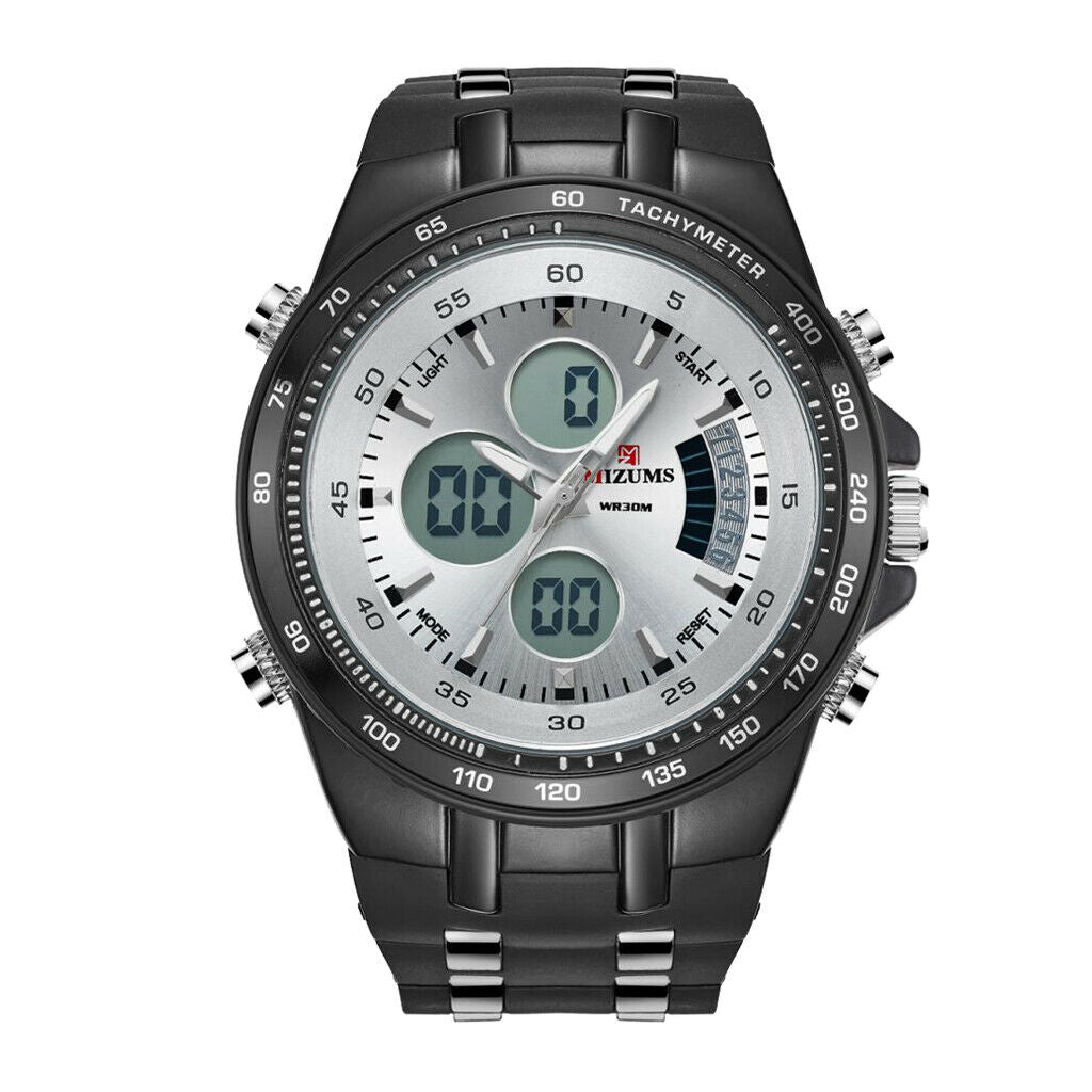 Double Movement Sports Watch Waterproof Large Dial Quartz Wristwatch White