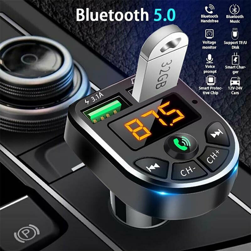 Bluetooth 5.0 FM Transmitter Car Set MP3 Modulator Player Audio Receiver ChaBDA