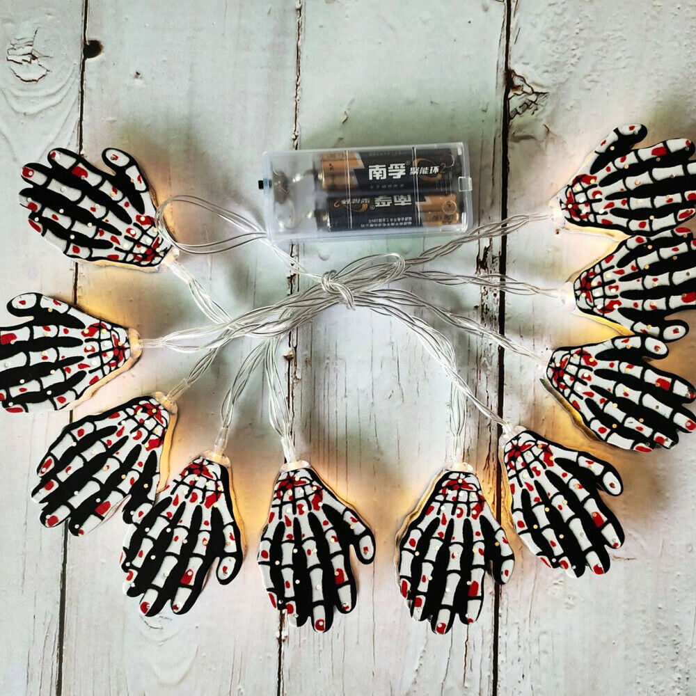 Halloween String Lights 20LEDs Skeleton Hand Ghost Decor Battery Indoor Outdoor