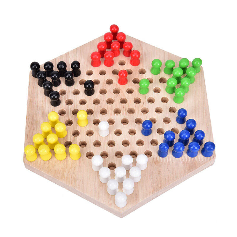 1PC Most Popular Traditional Hexagon Wooden Chinese Checkers Family Game SetY Tt