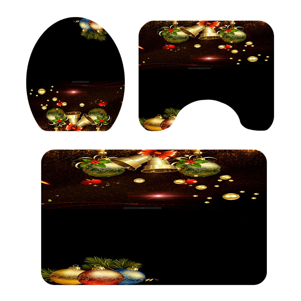 3pack Xmas Bathroom Set Rug Mat Toilet Lid Cover Non Slip Bathmats Style01