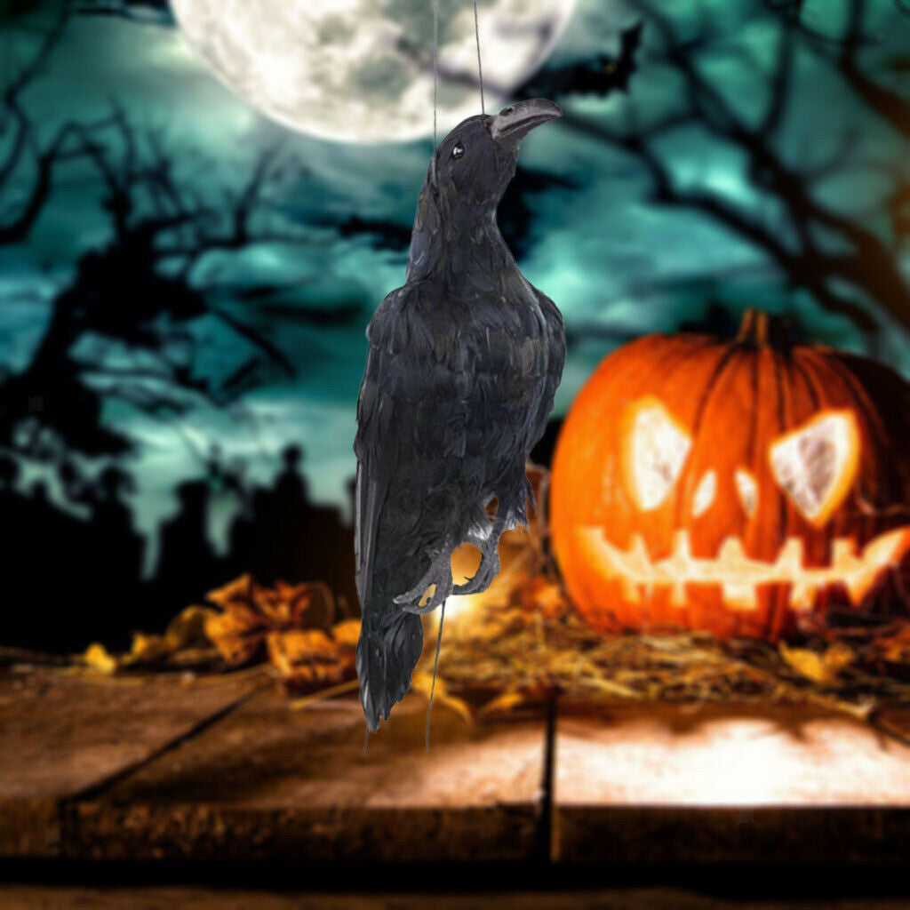 Simulation Halloween Black Crows Tree Hanging Photo Props Decor Crafts