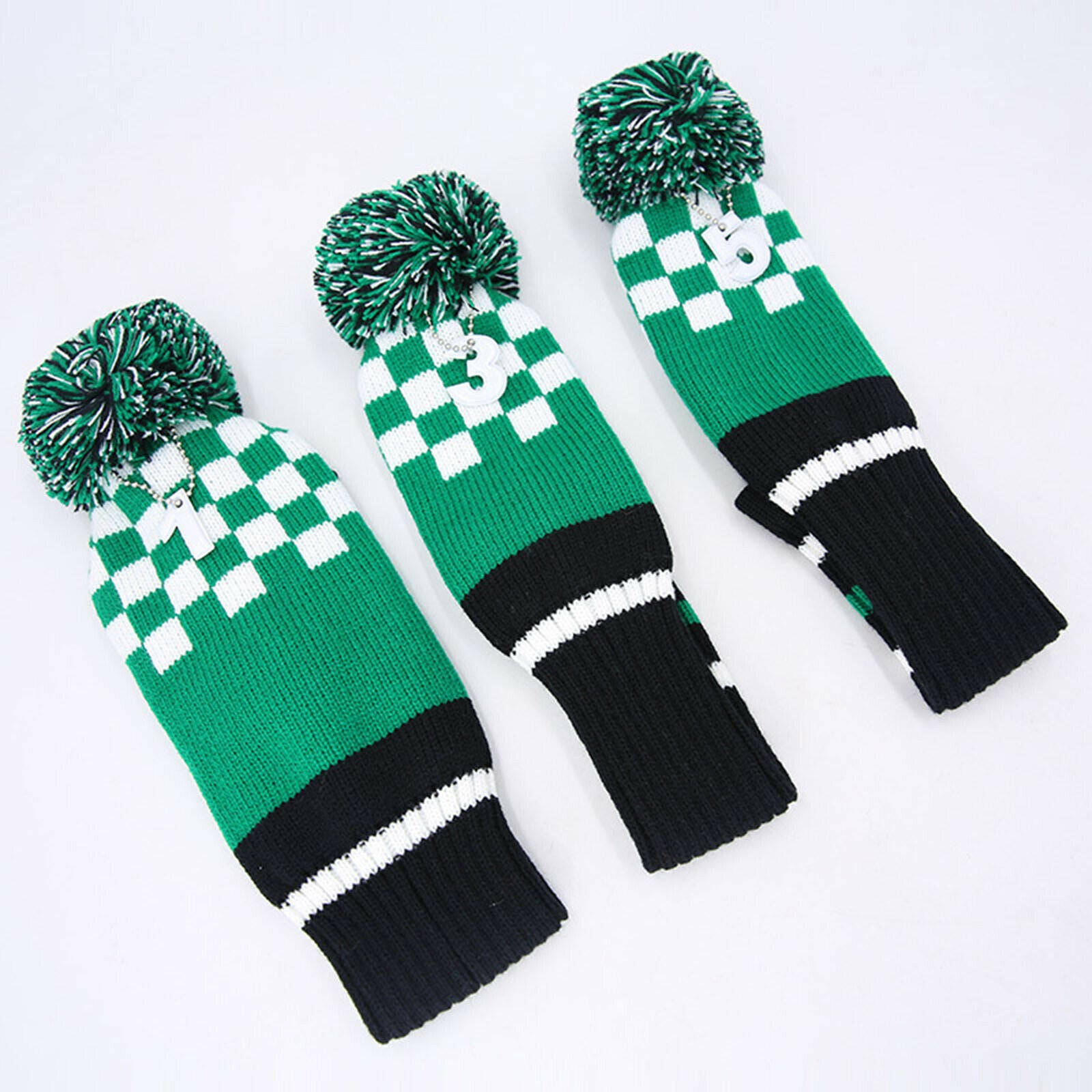 3x Knit Wood Golf Club Covers No. Tags 1 3 5 Green for Fairway Woods Driver
