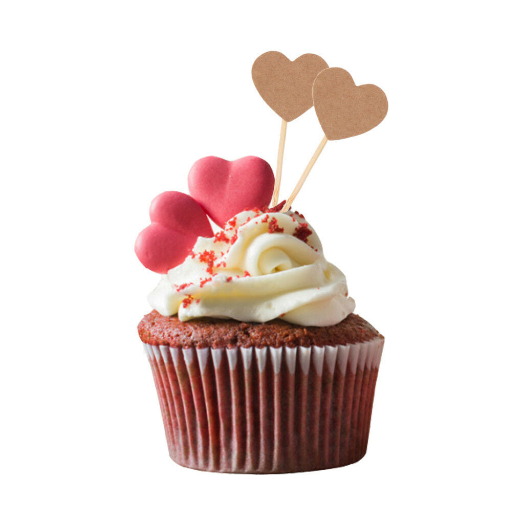 100 Pieces Kraft Rustic Heart Cupcake Cake Toppers Picks Wedding Party Decor