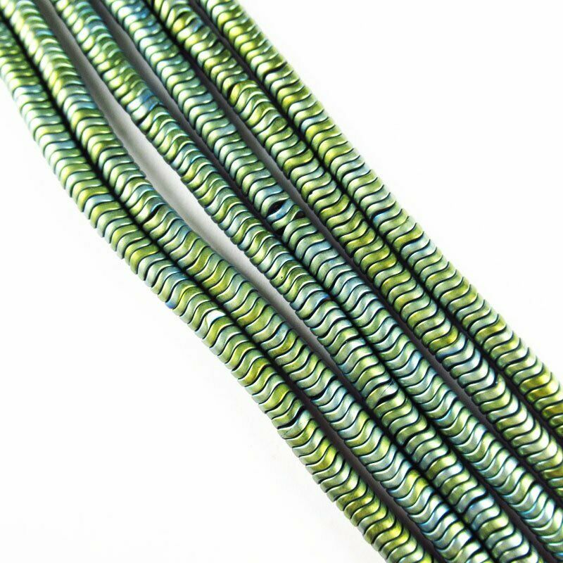 Army Green Frosted Hematite Wavy Pendant Loose Bead 15.5 " 4x2mm 20g A-458TS