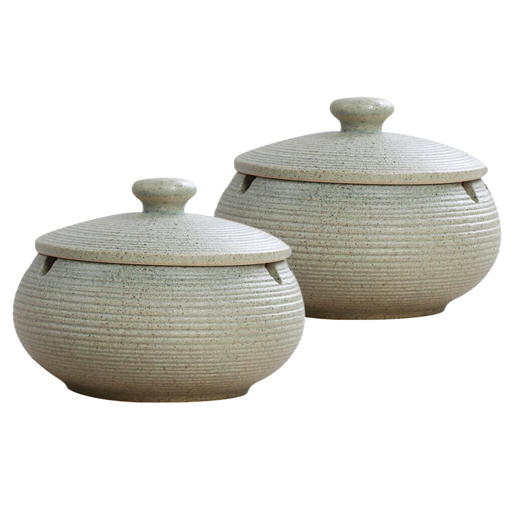 Set of 2 Ceramic Ashtray Solid Color Windproof Ash Holder Cigarette Ashtray