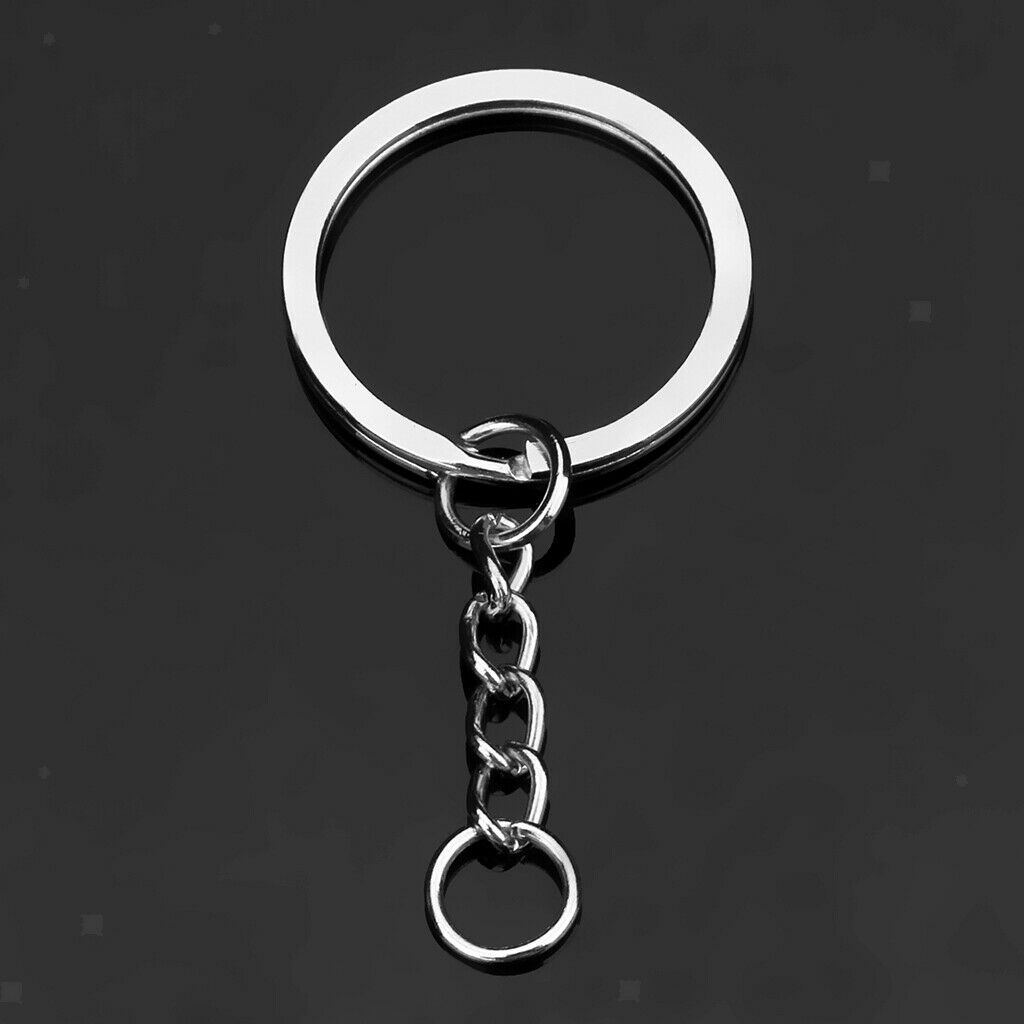 Platinum Tone 20 Keyring Key Chain Finding Split Rings with Link, 28mm