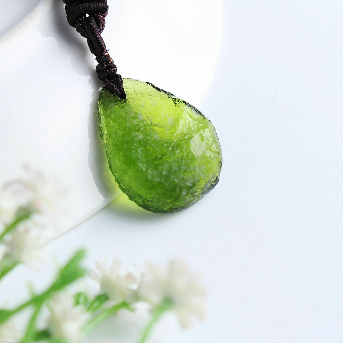 Moldavite Aerolites Crystal Stone Pendant Unique Energy Necklace Jewelry Green