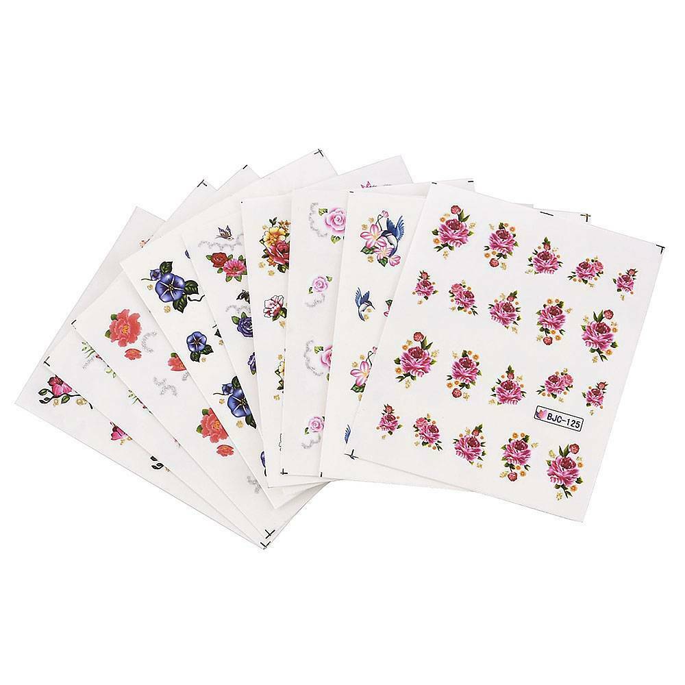 55Pcs Cherry Nail Decals Flower Butterfly Nail Art Water Transfer Stickers Decor