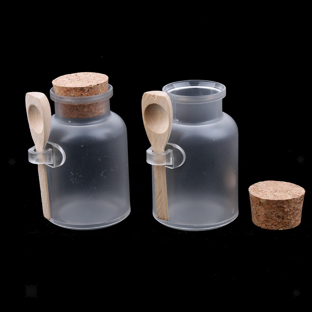 2 PCS Clear Plastic Bath Salt Bottle With Cork and Spoon for Salon Beauty Home