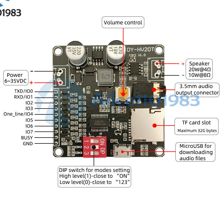 12V/24V Power Supply 10W/20W Voice Playback Module supporting Micro SD Card