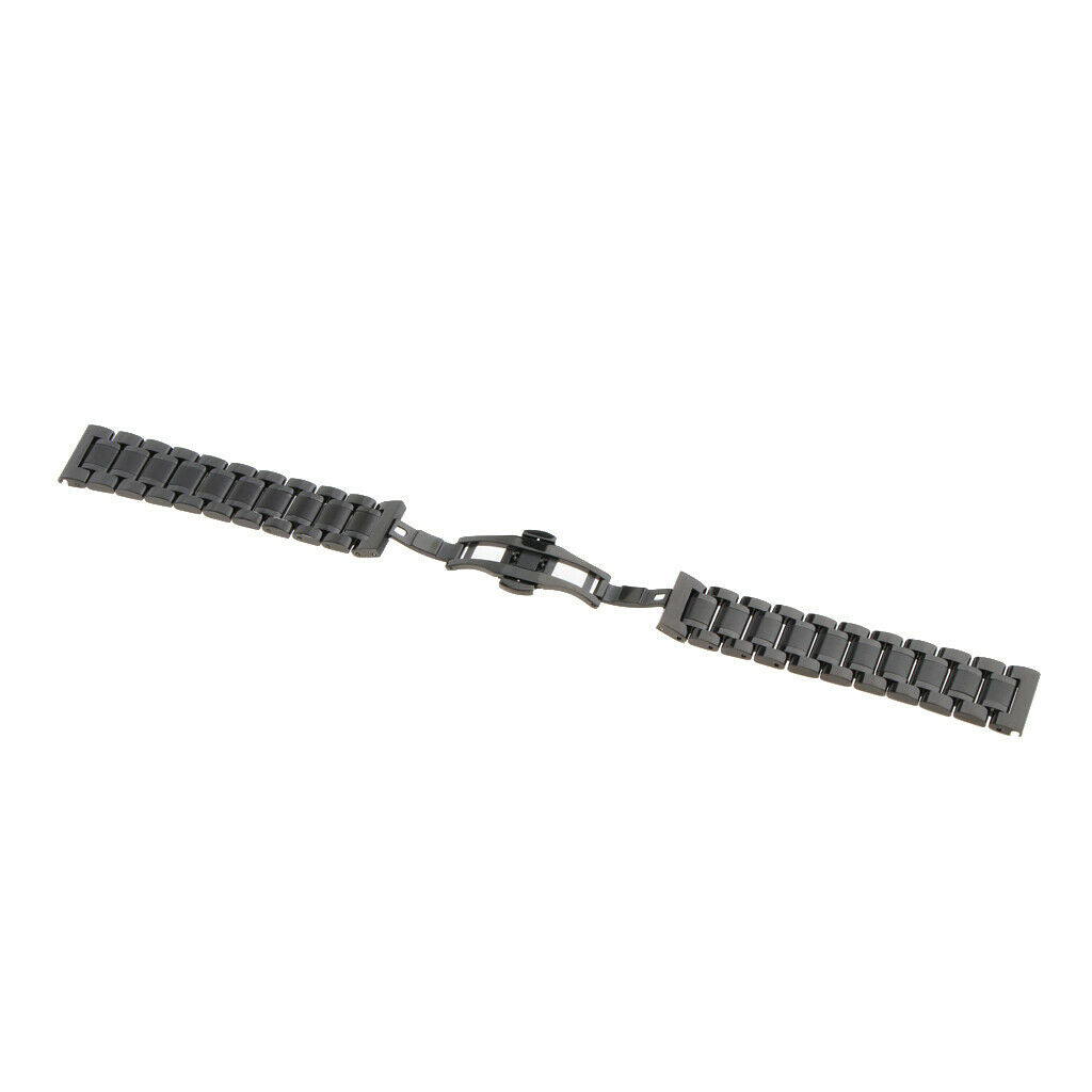 Men's Stainless Steel Watch Band Strap Bracelet Double Clasp Black 20mm