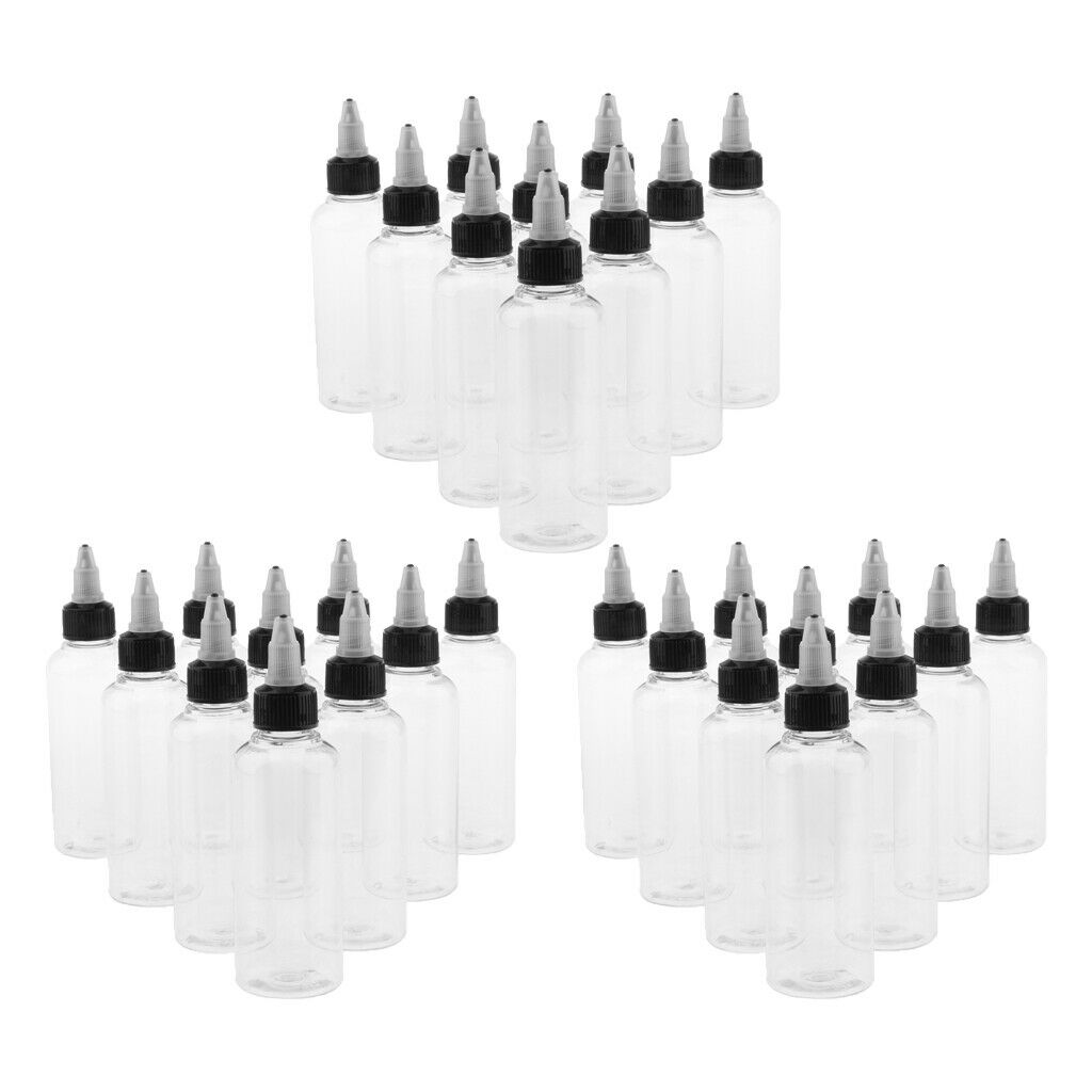 30x Empty Clear Plastic Arts Bottles Applicator Tubes for Hair Dye Paint Ink