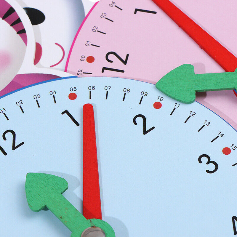 Wooden Cartoon Clock Teaching Aid Stationery Alarm Clock Puzzle T.l8