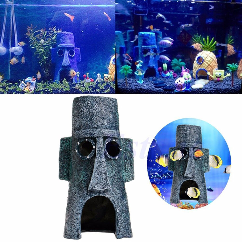 Aquarium Landscaping Decoration SpongeBob House Aquatic Fish Tank OrnamentDD