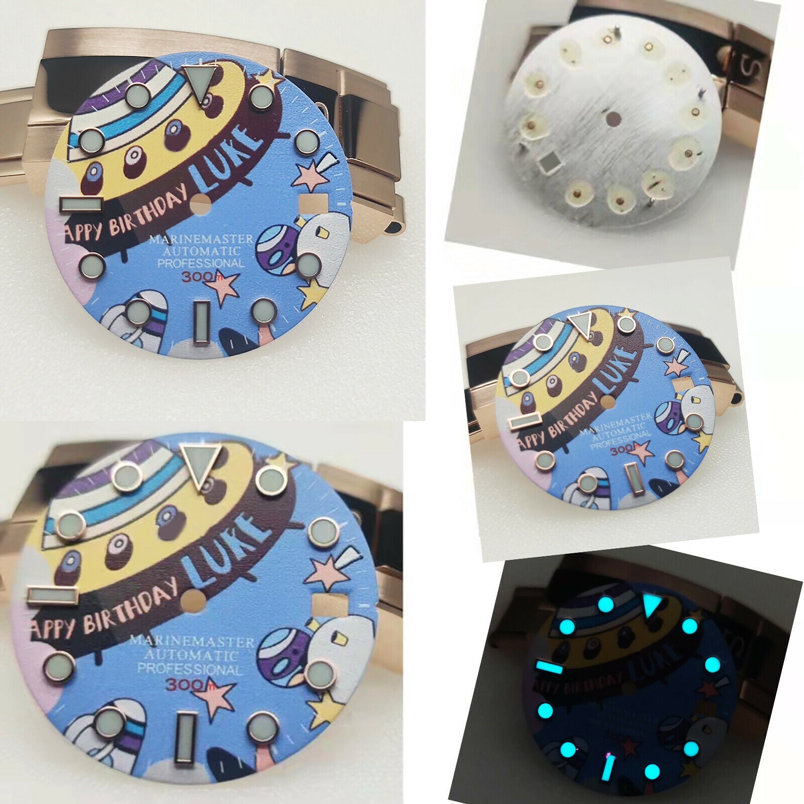 Diving Watch Dial Strong Blue Green Luminous Nails for NH35A Water Ghost
