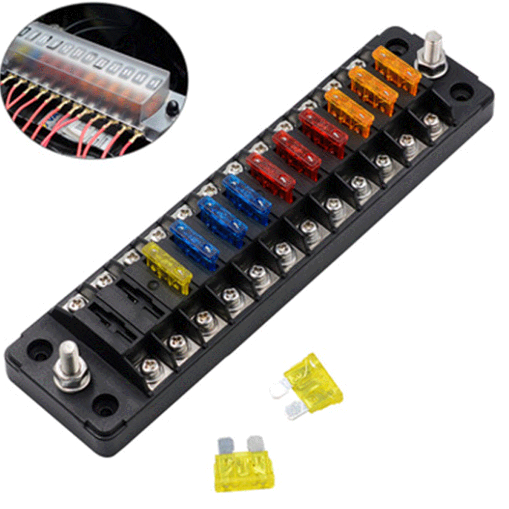 12-Way Fuse Box Circuit Blade Terminal Block Holder For Car Truck  Marine Boat