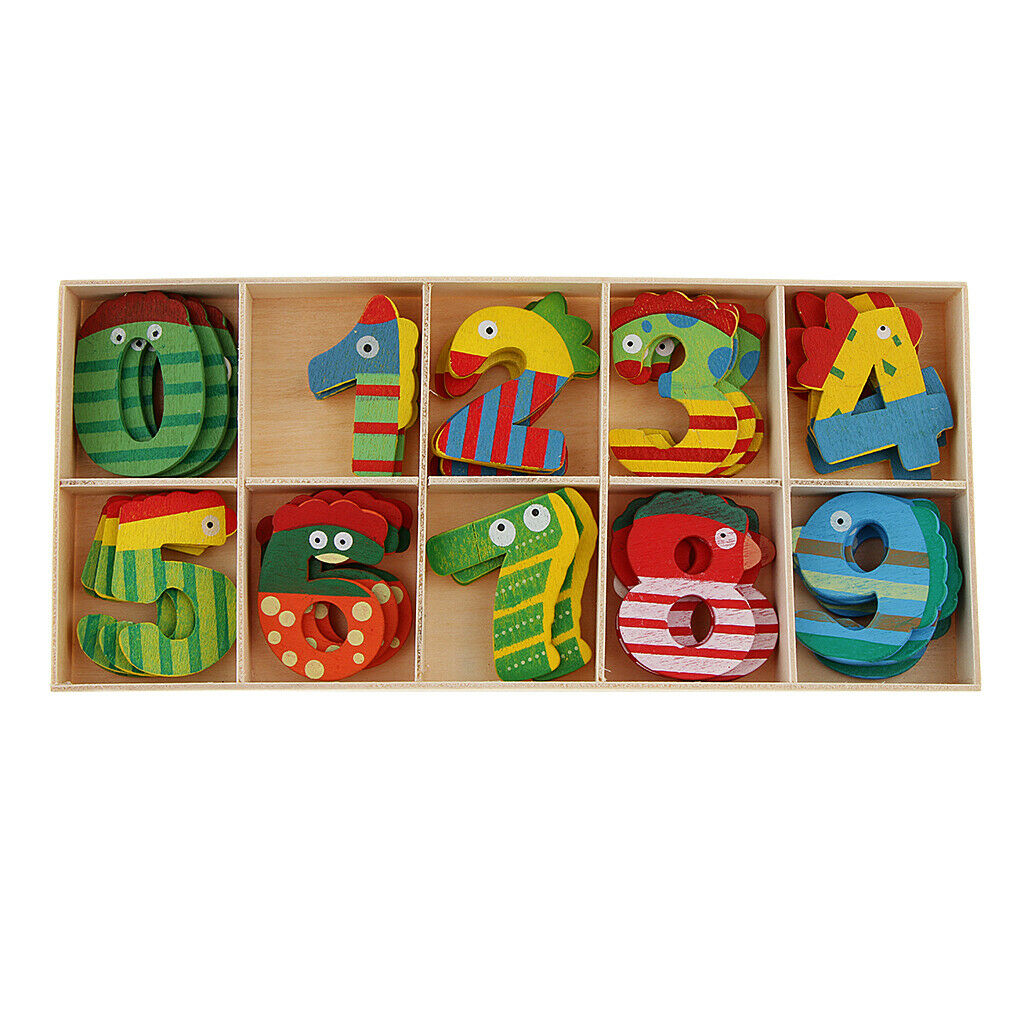 40Pcs Mix Color Wooden Numbers - Craft Number Cute Animal With Storage Tray