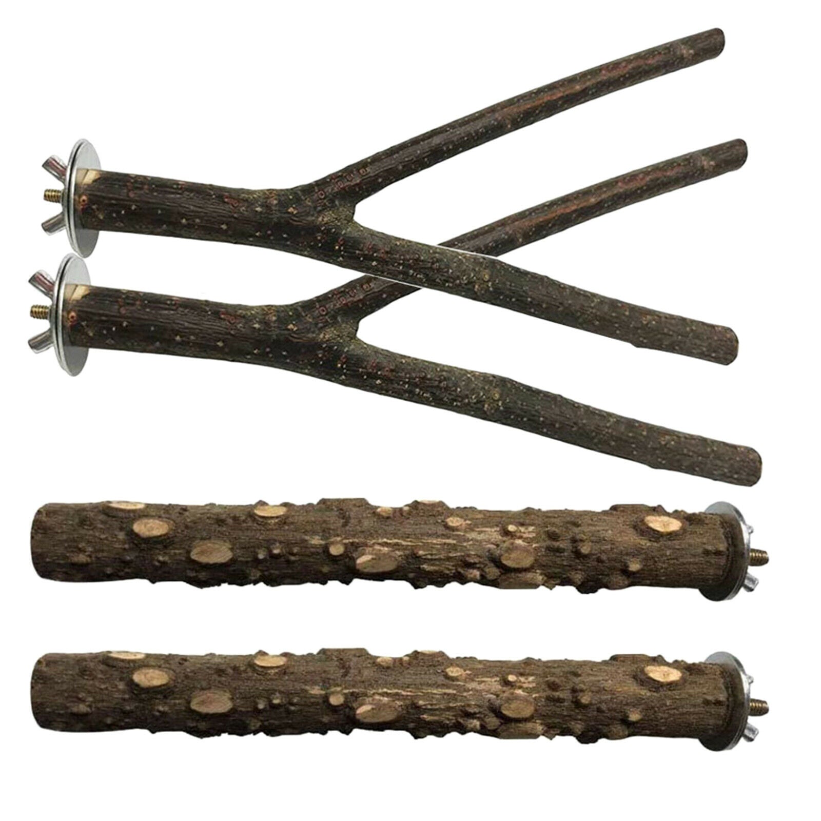 4Pack Wood Parrot Stand Tree Branch Toys Perch Climbing Grinding Standing