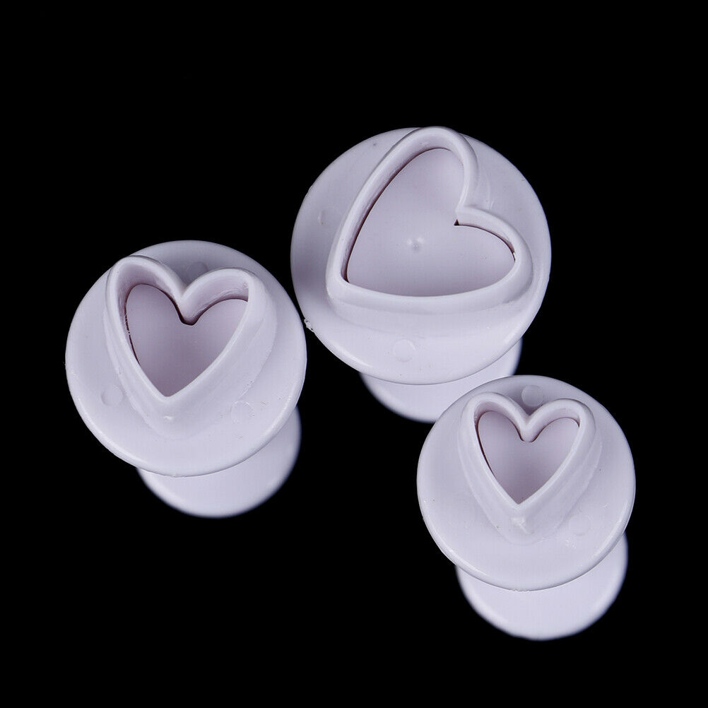 3pcs Love Heart Shape Cookie Plunger Cutter Fondant Gumpaste Cupcake Topper M Lt