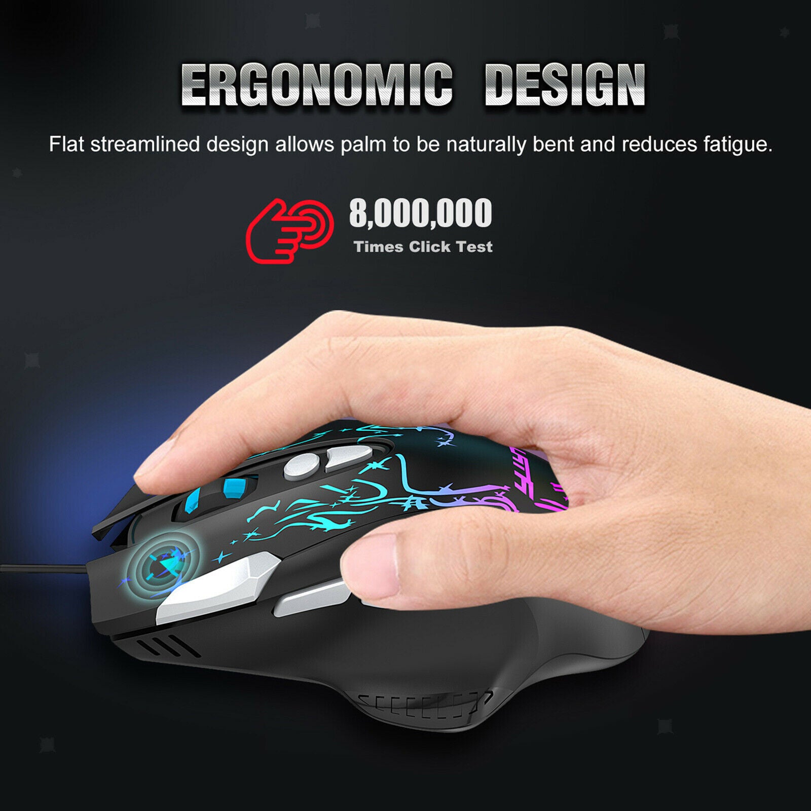 USB RGB Wired Gaming Mouse 6400 DPI Gamer Optical Mice with Side Buttons