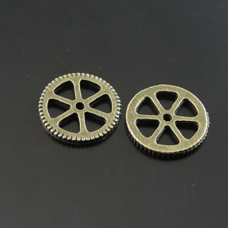 30-pack Antiqued Bronze Alloy Round Gear Pendent DIY Jewelry Making Charm 15x1mm