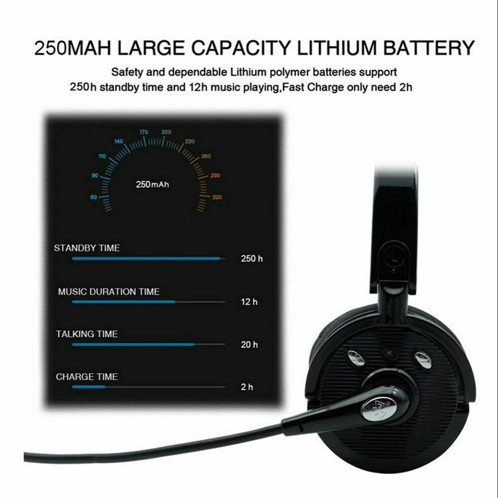 Noise Cancelling Headphone Wireless Bluetooth Headset With Boom Mic for Trucker