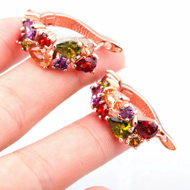 Newest Hot Colorful Crystal Women Elegant Rhinestone Plated Ear Stud Earrings
