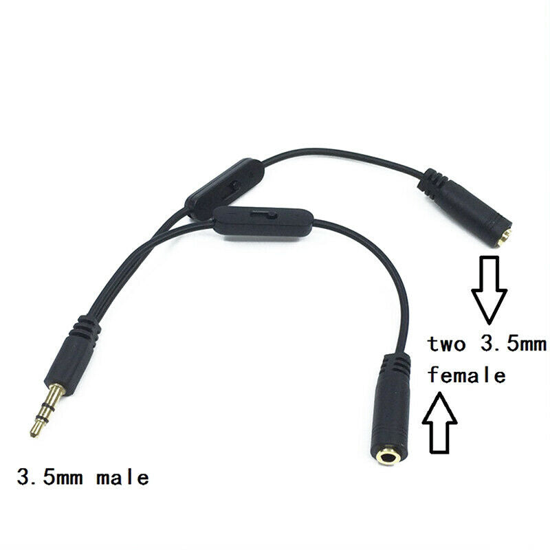 3.5mm 1Male to 2 Female  Stereo Audio cable Y Splitter Adapter Volume Con.l8