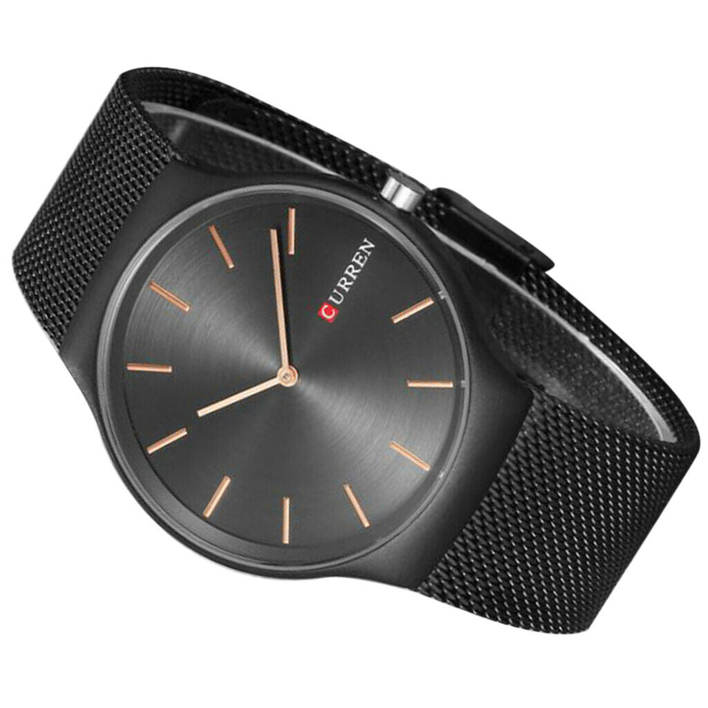 Men Waterproof Quartz Watch Steel Watch Band Casual Watch Black